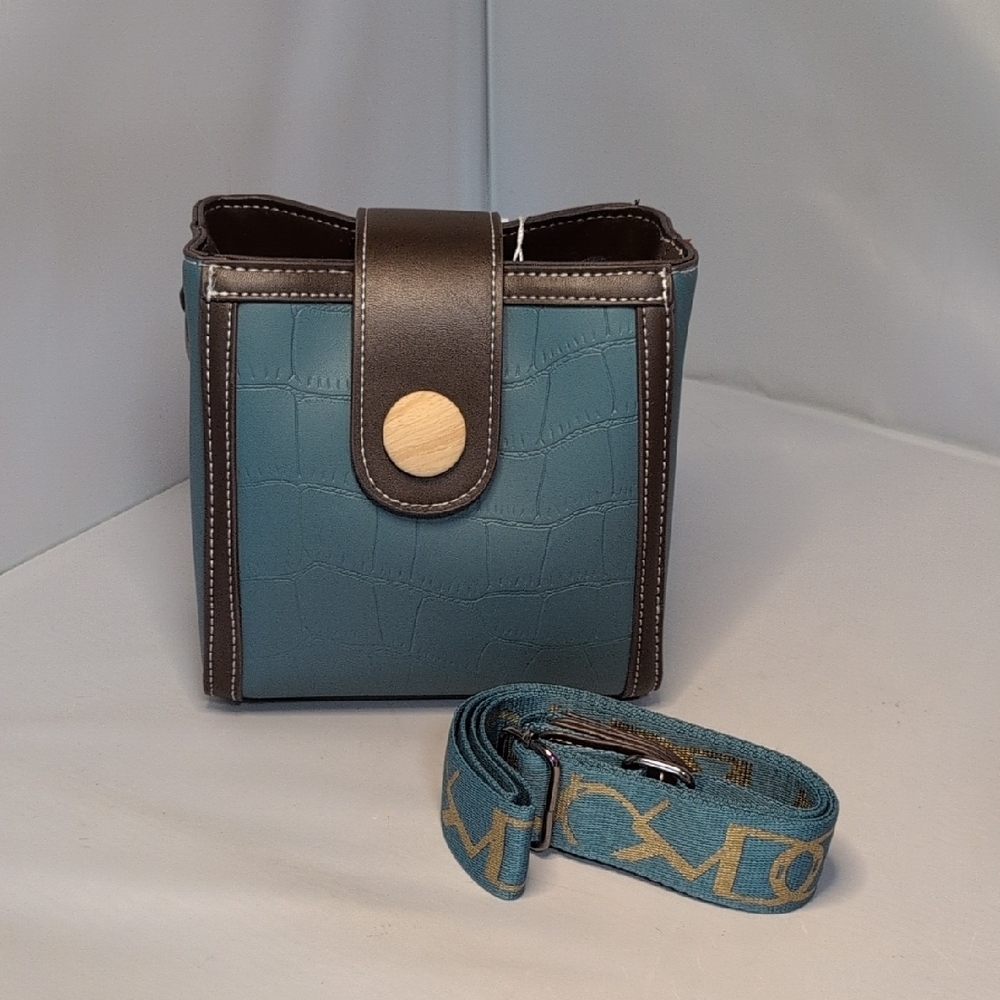 Zoha Teal and Brown Small Crossbody Purse Bag - Picture 2 of 8